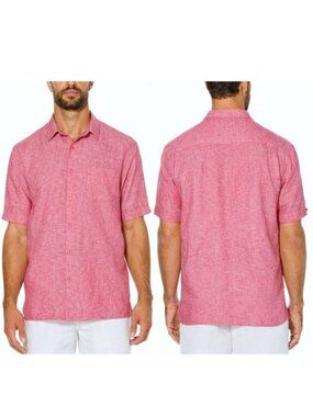 Cubavera Raspberry 100% Linen Classic Two-Tone Button Down Shirt - XLT
